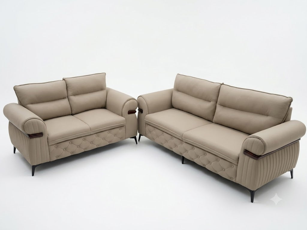 Beige Tufted Sofa and Loveseat Set with Gold Legs - image 1