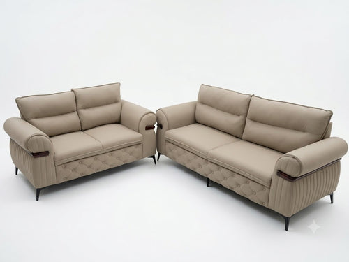 Beige Tufted Sofa and Loveseat Set with Gold Legs - image 1