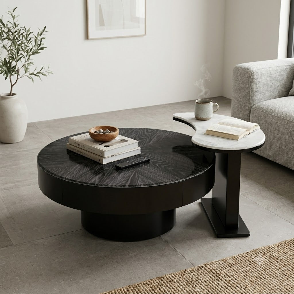 Round Storage Coffee Table with Marble Side Table - image 2