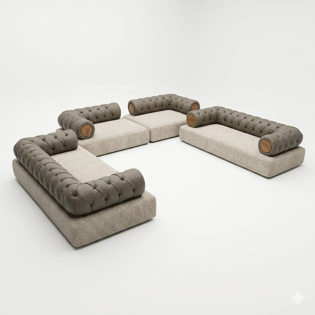 Taupe Button-Tufted Modular Sectional Sofa - image 1