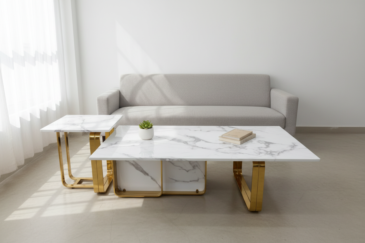 Rectangular Marble-Top Coffee Table with Wood Base – Model 11 - image 1