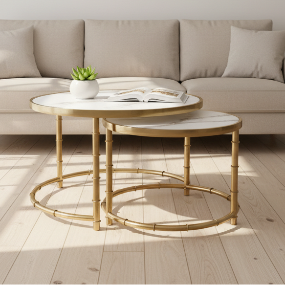 Round Marble-Top Side Table with Wood Base – Model 115 - image 1