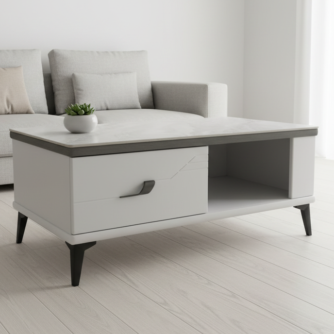 Round Marble-Top Coffee Table with Gold Base – Model 126 - image 1