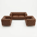 Brown Leather Chesterfield Sofa and Armchair Set - image 1