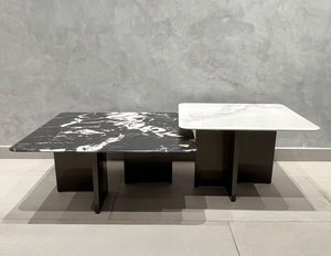 Rectangular Stone-Top Coffee Table with Wood Base – Model 24134 - image 1