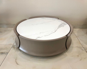 Rectangular Marble-Top Coffee Table with Wood Base – Model 2482 - image 1