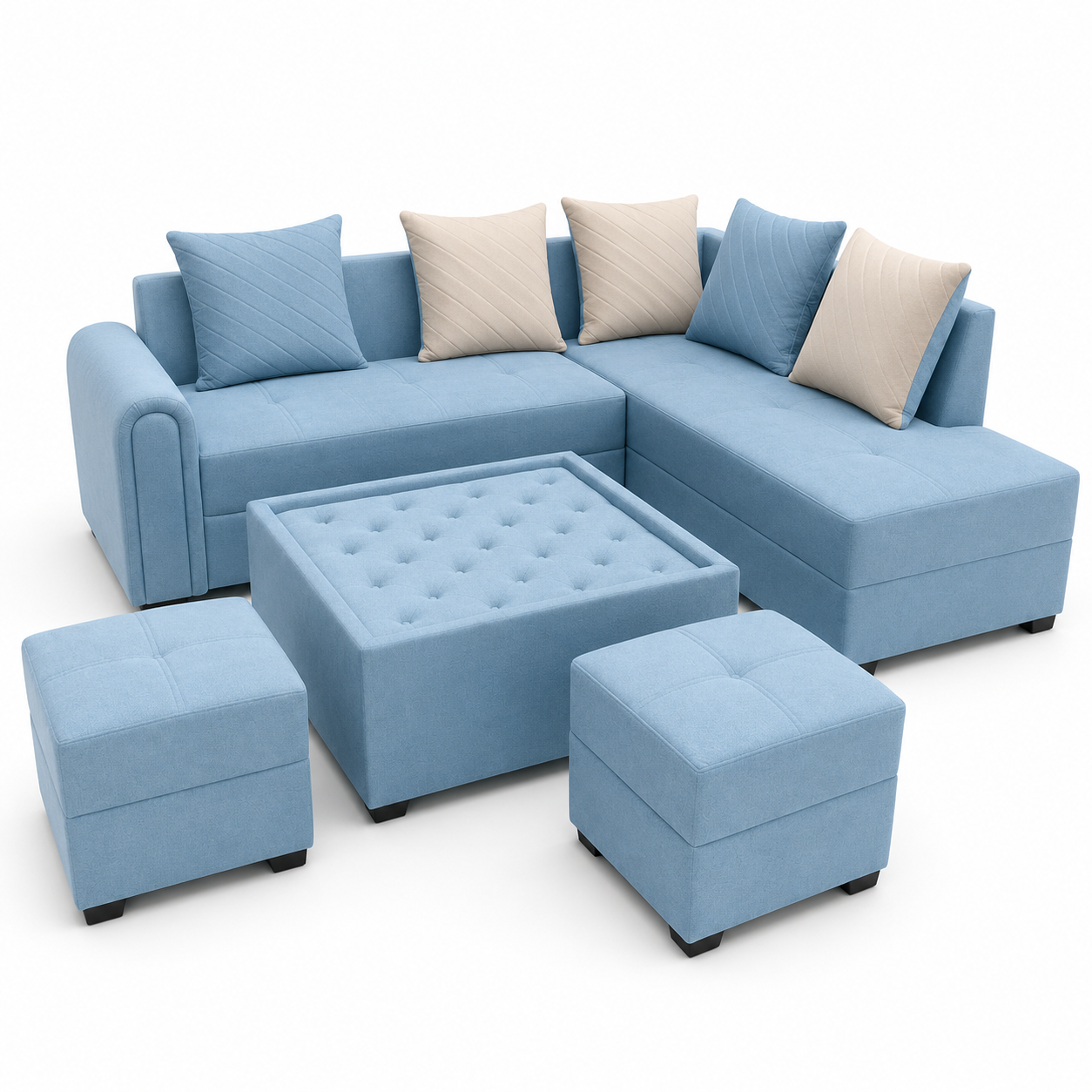 sky blue Sectional Sofa with  Ottomans