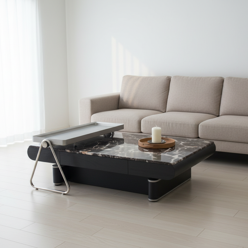 Rectangular Marble-Top Coffee Table with Chrome Base – Model 2517 - image 1