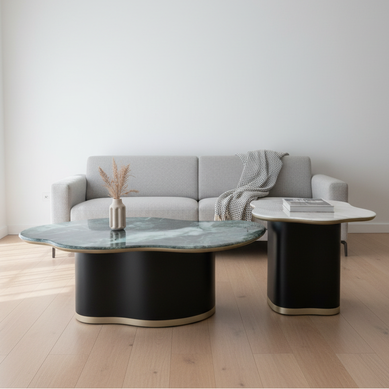 Rectangular Marble-Top Coffee Table with Gold Base – Model 2518 - image 1