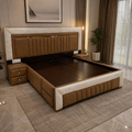 Beige Channel-Tufted Storage Bed with Drawer