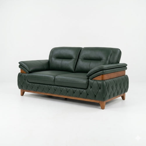 Dark Green Leather Classic Recliner-Style Sofa - image 2