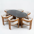 Oval Glass-Top Dining Table with 6 Boucle Chairs - image 1