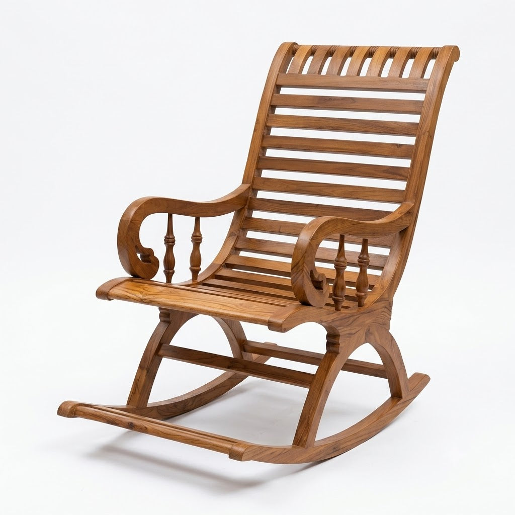 Solid Teak Wood Slatted Rocking Chair - image 1