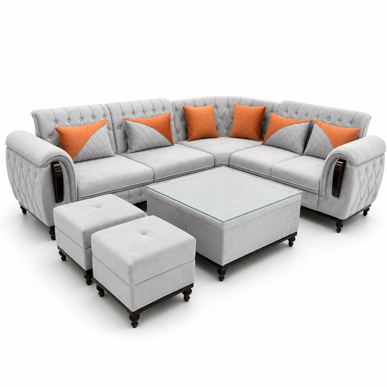 Light Grey L-Shaped Sectional Sofa Set with Ottomans - image 1