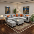 Light Grey L-Shaped Sectional Sofa Set with Ottomans