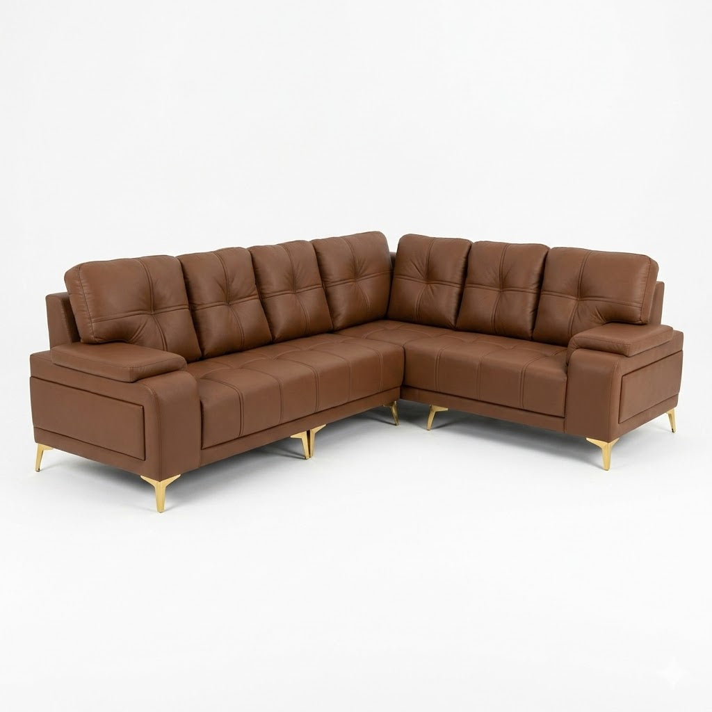Brown Leather L-Shaped Sectional Sofa - image 2