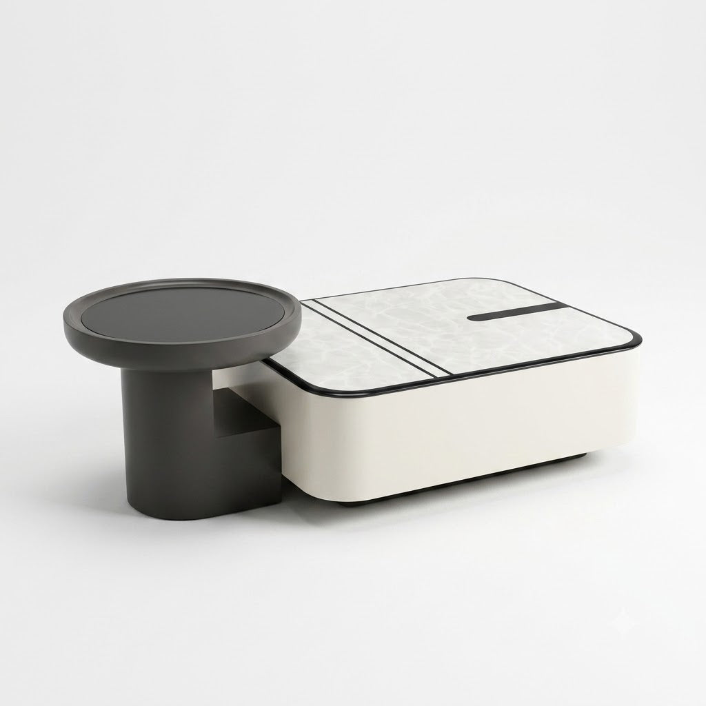Round Coffee Table with Storage and Marble Side Table - image 1