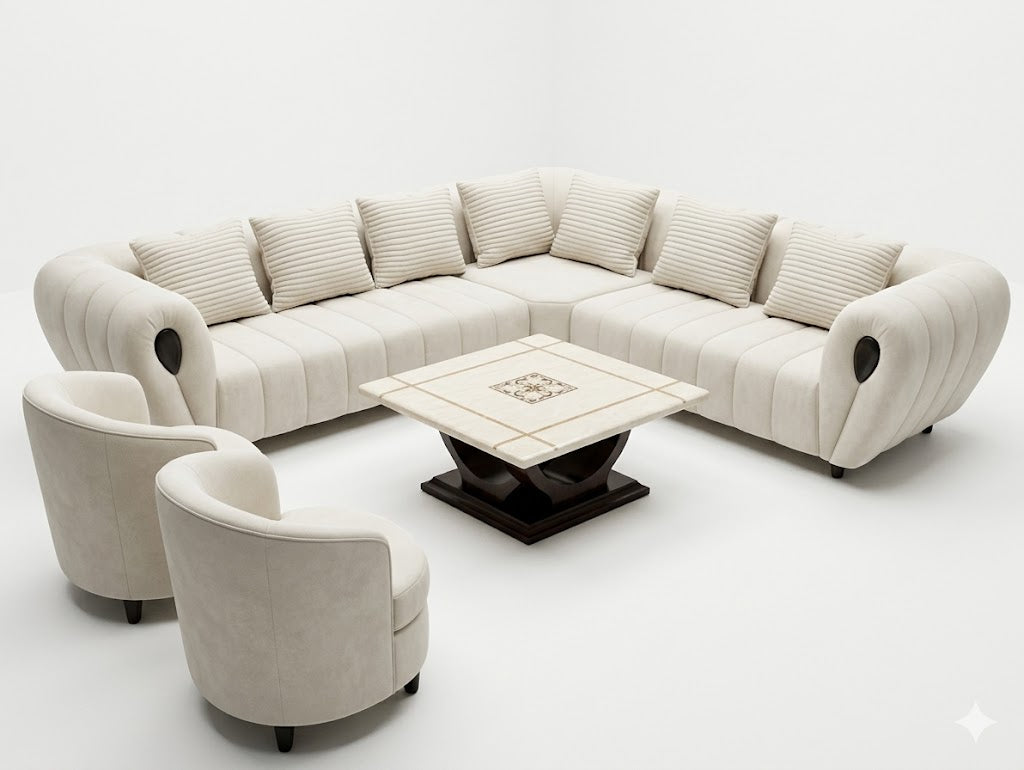 Cream U-Shaped Sectional Sofa Set with Armchairs - image 1