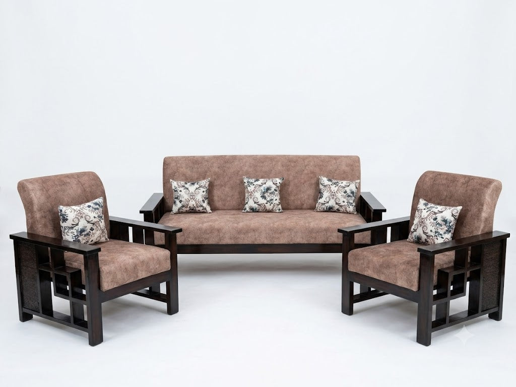Mauve Carved-Wood Sofa Set (3+1+1) - image 1