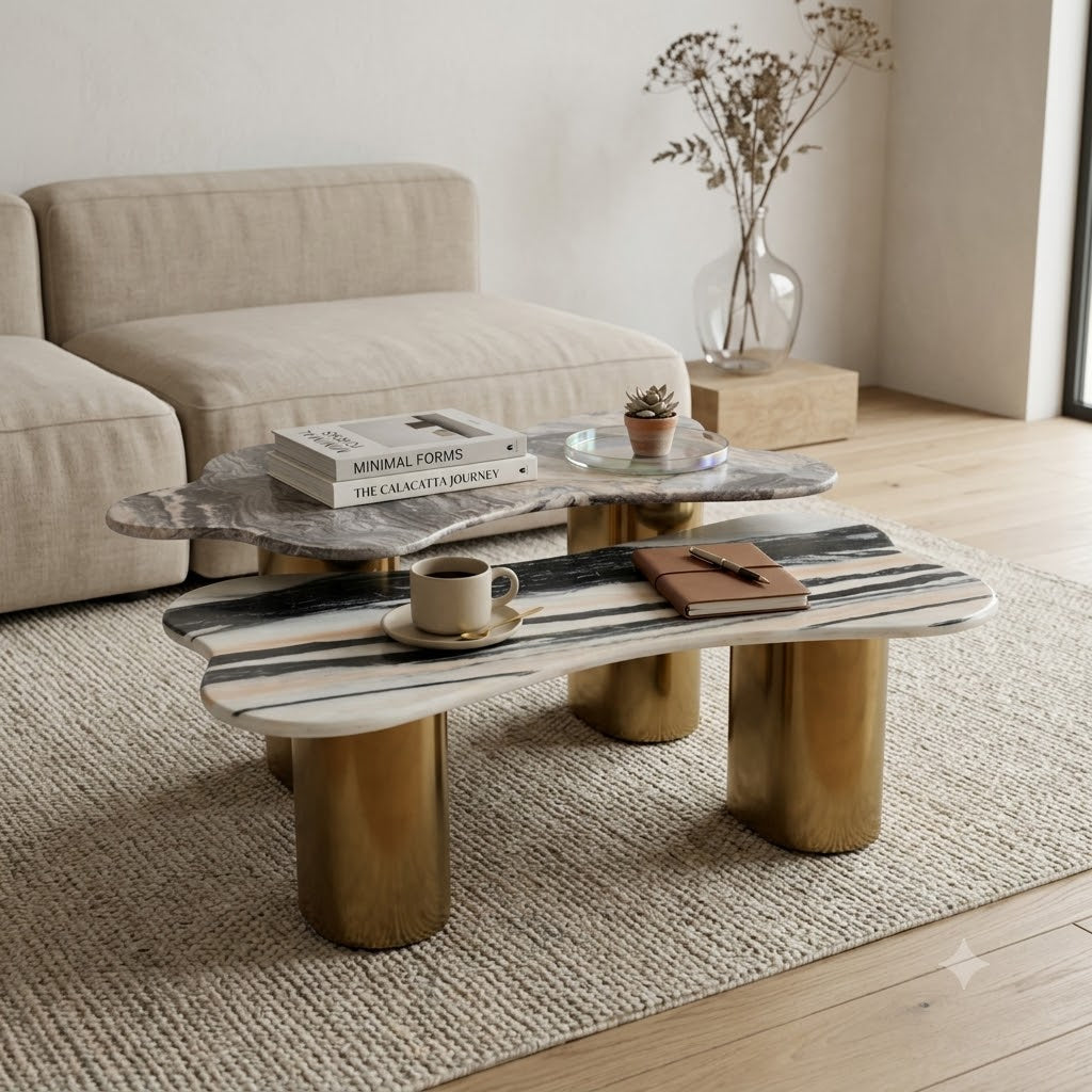 Sculptural Multi-Marble Coffee Table on Gold Legs - image 2