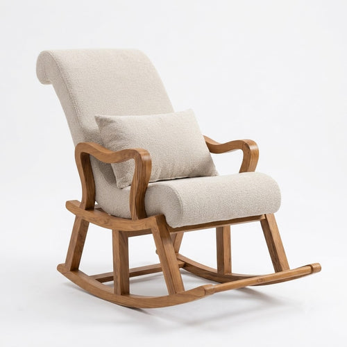 Cream Boucle Upholstered Wooden Rocking Chair - image 1