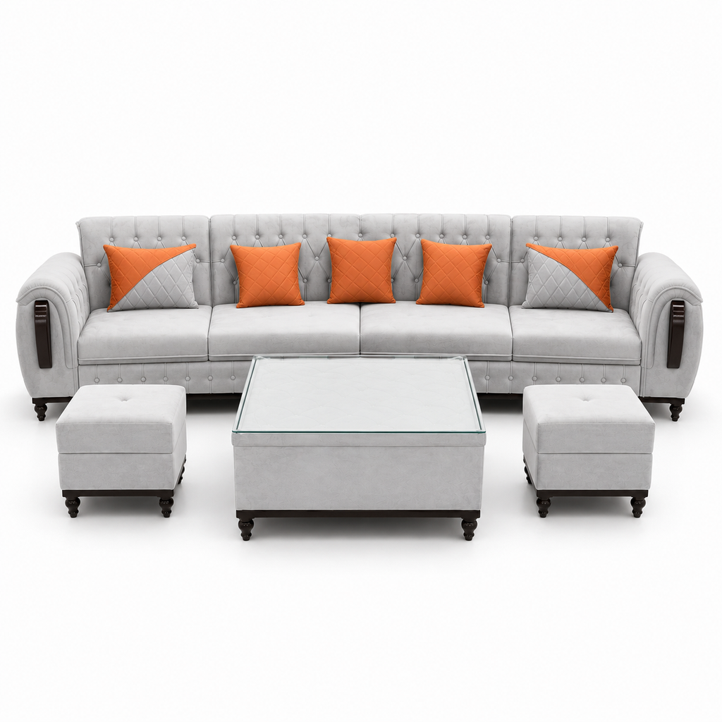 Light Grey L-Shaped Sectional Sofa Set with Ottomans - image 2