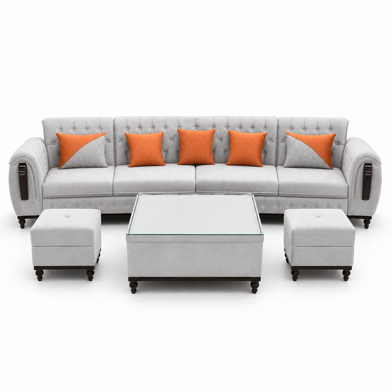 Light Grey L-Shaped Sectional Sofa Set with Ottomans - image 2