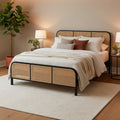 Cane Woven Panel Metal-Frame Bed - image 1