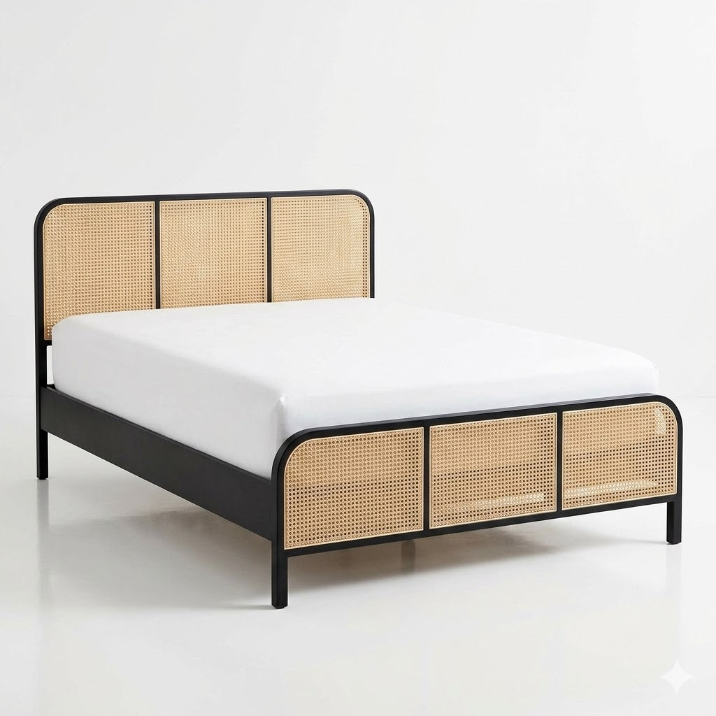 Cane Woven Panel Metal-Frame Bed - image 2