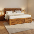 Golden Teak Lattice Fretwork Bed - image 1