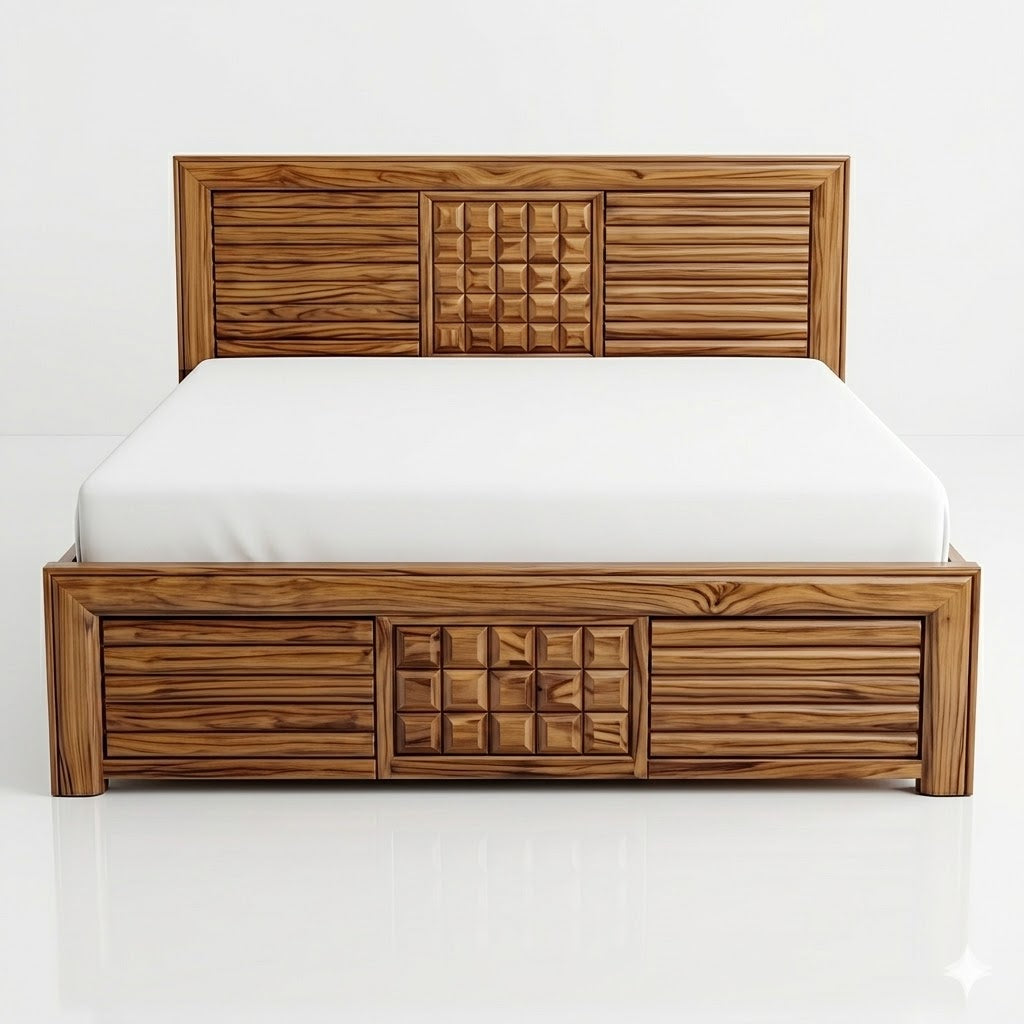 Golden Teak Lattice Fretwork Bed - image 2