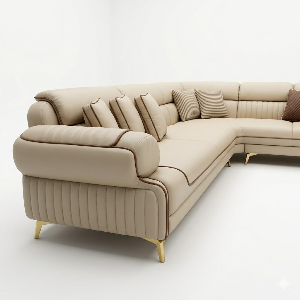 Cream Leather L-Shaped Sectional Sofa - image 1