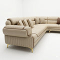 Cream Leather L-Shaped Sectional Sofa - image 1