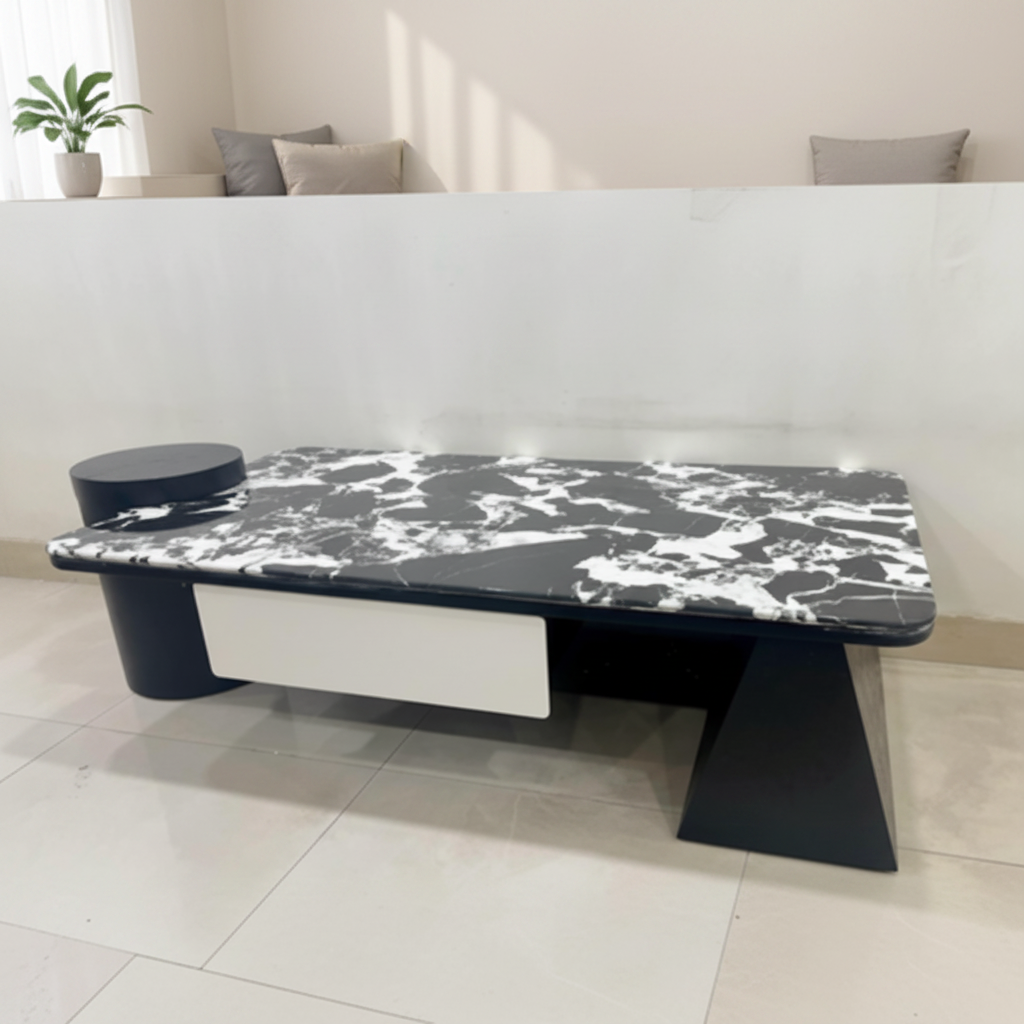 Round Marble-Top Coffee Table with Gold Base – Model 6011 - image 1