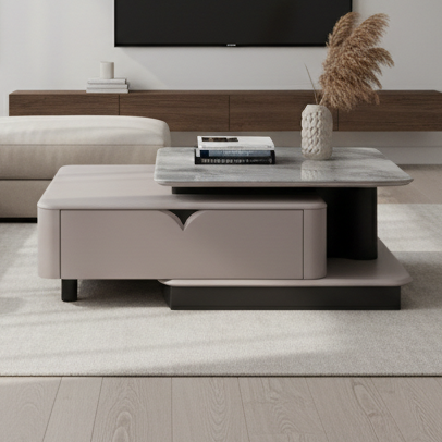 Rectangular Marble-Top Coffee Table with Wood Base – Model 6165 - image 1