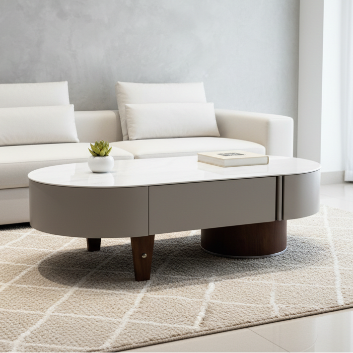 Round Marble-Top Coffee Table with Black Metal Base – Model 6177 - image 1