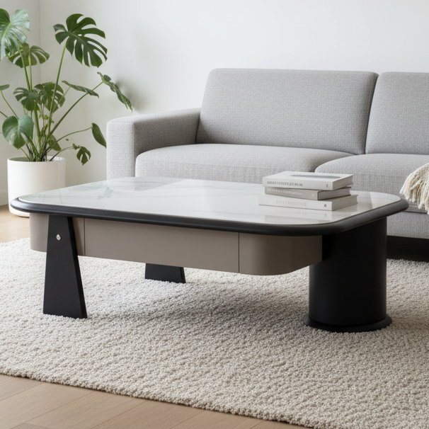 Rectangular Marble-Top Coffee Table with Wood Base – Model 6178 - image 1