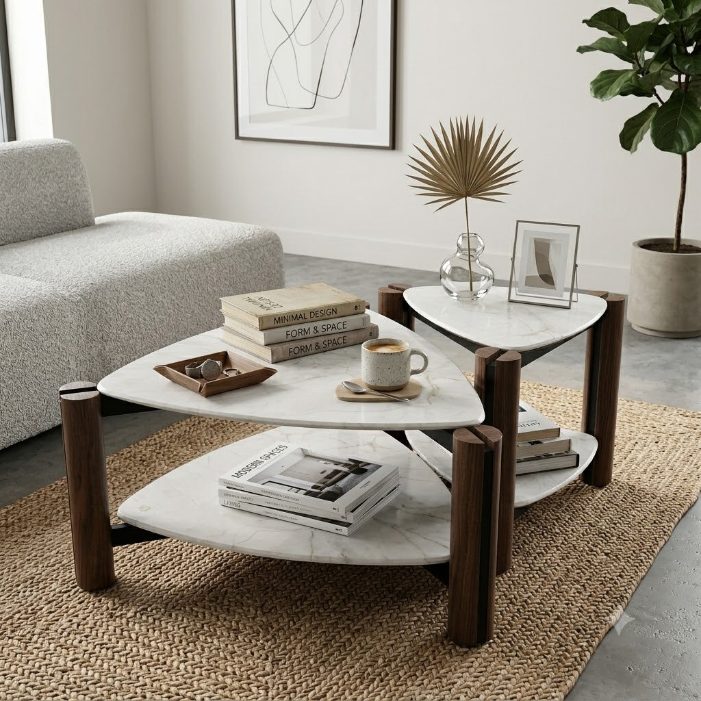 Two-Tier Oval Marble Coffee Table Set - image 2