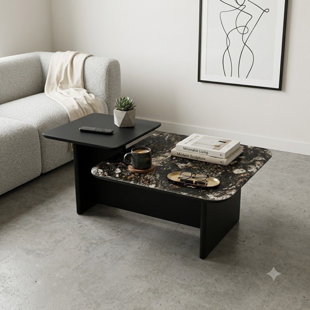 Asymmetric Black and Stone Coffee Table - image 2