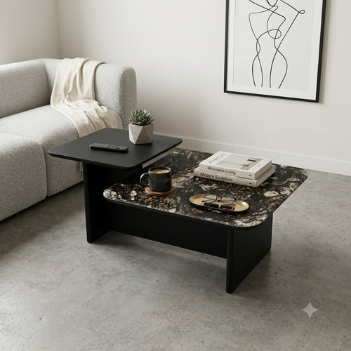 Asymmetric Black and Stone Coffee Table - image 2