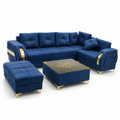 Navy Velvet L-Shaped Sectional Sofa Set with Gold Trim - image 1