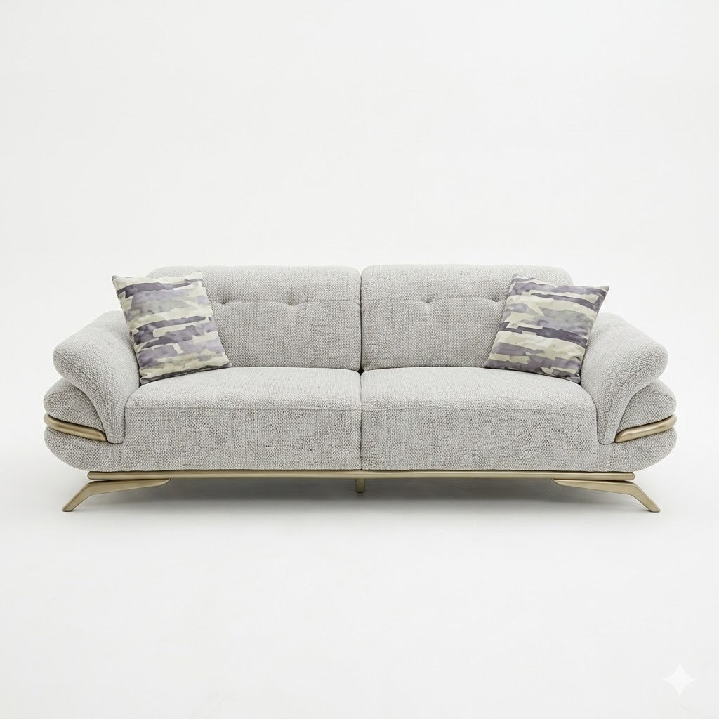 Silver Textured Glam Sofa with Gold Trim Base - image 1