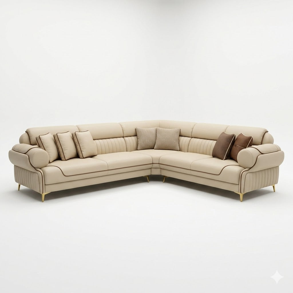 Cream Leather L-Shaped Sectional Sofa - image 2