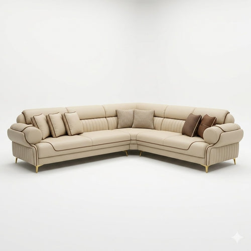 Cream Leather L-Shaped Sectional Sofa - image 1
