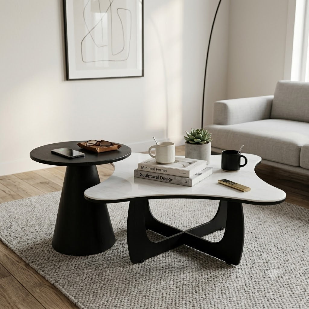 Organic Marble-Top Coffee Table Duo - image 2