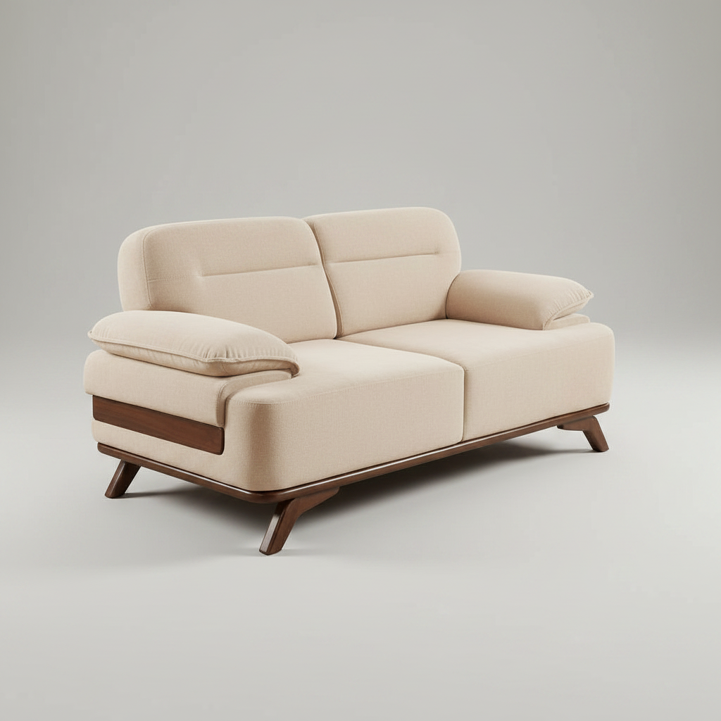 beige Retro Loveseat with Brass Studs