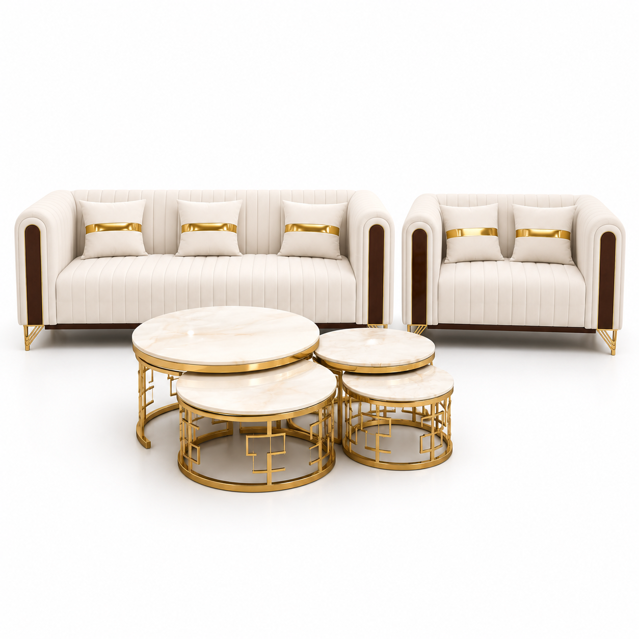 Cream Tufted Sofa and Armchair Set with Nesting Tables - image 2