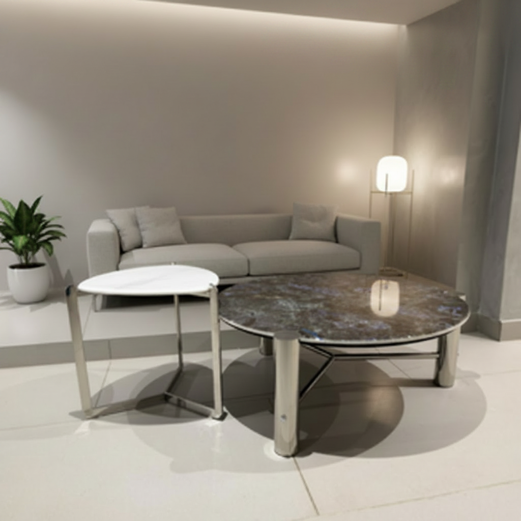 Round Marble-Top Coffee Table with Black Metal Base – Model 808 - image 1