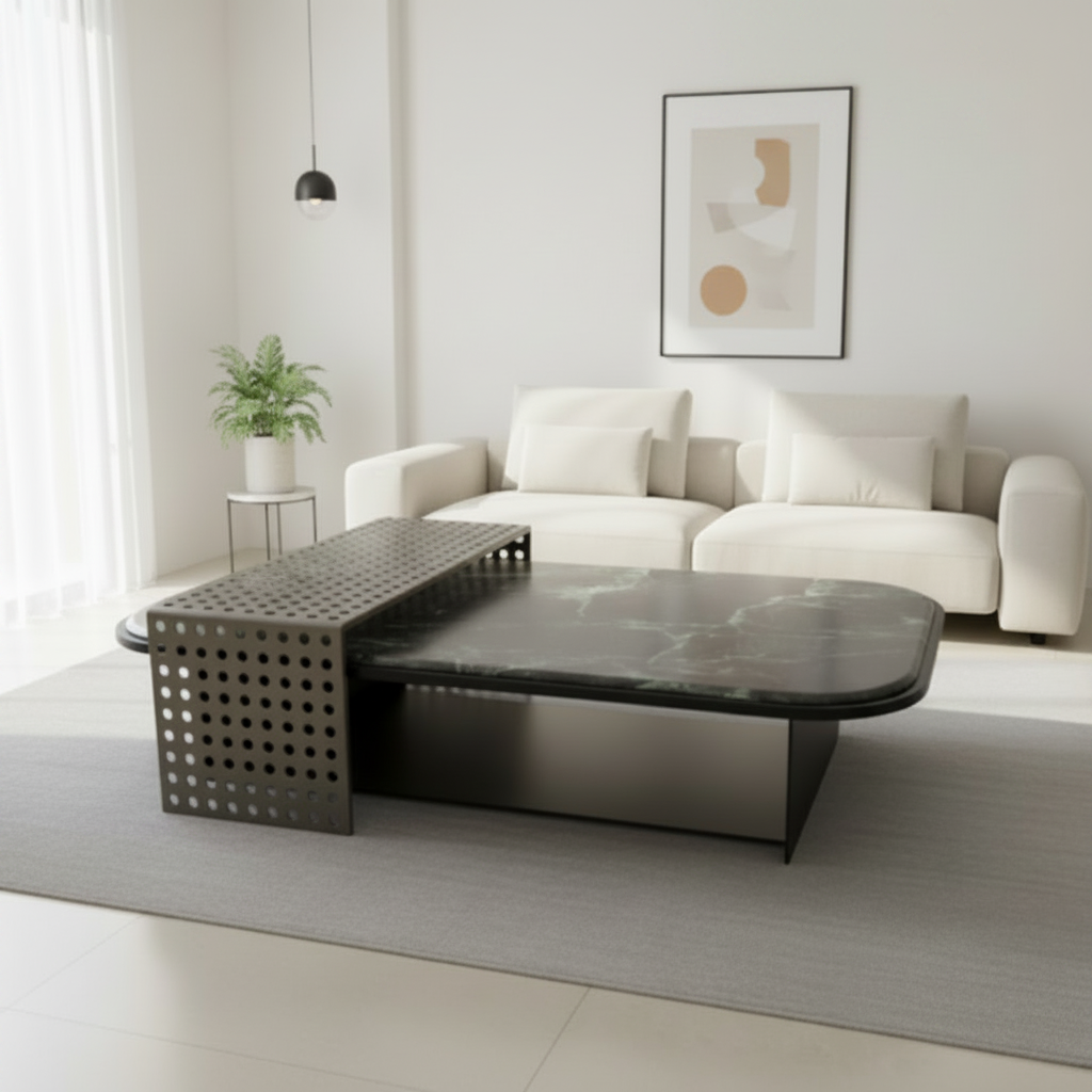 Round Marble-Top Coffee Table with Wood Base – Model 8168 - image 1