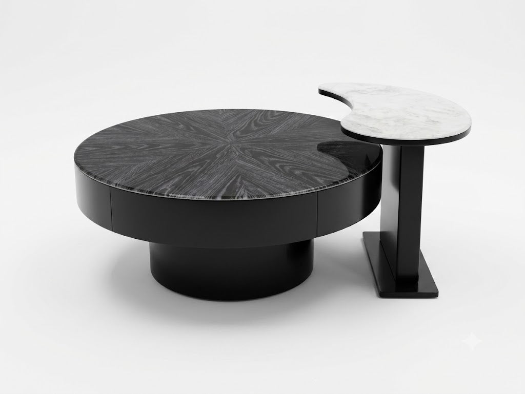 Round Storage Coffee Table with Marble Side Table - image 1